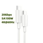 USB C 3.2 Gen 2 20Gbps 100W 4K@60Hz Cable Support Data and Charge Video 6ft(1.8M) White