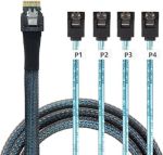 Slim SAS SFF-8654 4i Straight to 4x SATA 7Pin Target Hard Disk Cable 12Gbps 1.6ft Black