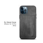 iPhone 12 / iPhone 12 Pro PU Stand Case w/ Card Pocket Grey