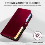 Magnect Clasp Leather Wallet for iPhone 15 Pro Max with Card Slot (Real Leather ) Red