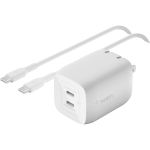 Belkin Dual USB-C GaN Wall Charger with PPS 65W (USB-C to USB-C Cable included) - Power Adapter - 65 W - White