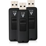 V7 8GB Flash Drive 3 Pack Combo - 8 GB - USB 2.0 - 10 MB/s Read Speed - 3 MB/s Write Speed - Black - 5 Year Warranty - 3 / Pack