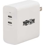 Tripp Lite Dual-Port Compact USB-C Wall Charger - GaN Technology  70W PD Charging (50W+20W or 65W Max)  White - 70 W - 120 V AC  230 V AC Input - 5 V DC/3.25 A  9 V DC  15 V DC  20 V DC