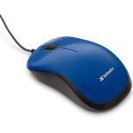 Verbatim Silent Corded Optical Mouse - Blue - Optical - Cable - Blue - USB - Scroll Wheel - 3 Button(s)