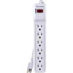 CyberPower CSB606W Essential 6 - Outlet Surge with 900 J - Clamping Voltage 500V  6 ft  NEMA 5-15P  Straight  15 Amp  EMI/RFI Filtration  White  RG6 Coaxial Protection  Lifetime Warrant