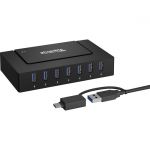 Plugable 7-in-1 USB Charging Hub with Data Transfer for Laptops with USB-C or USB 3.0 - Multiport Charging and USB Data Transfer - 60W Power Adapter
