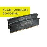 Corsair CMK32GX5M2B6000C36 Vengeance DDR5 32GB Memory Kit 2x16GB 6000MHz XMP 3.0 Unbuffered 36-38-38-76 Black
