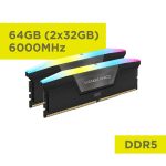 Corsair CMH64GX5M2B6000Z40 VENGEANCE RGB 64GB DDR5 Memory Kit 2x32GB 6000MT/s 1.35V 40-40-40-77 AMD EXPO Cool Grey