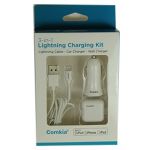 Comkia 3 in1 MFI Lightning Charging kit3ft Lightning Cable Wall & Car Charger 5V 2.1A