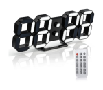 EDUP EH-LED1301- 2 3D LED Wall Clock 15in Remote Control Digital Timer Nightlight Black