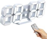 EDUP EH-LED1302 3D LED Wall Clock 9.5in Remote Control Digital Timer Nightlight Watch Alarm Clock White