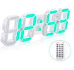 EDUP EH-LED1316 3D LED Wall Clock 15in Remote
 Control Digital Nightlight White