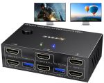 USB 3.0 KVM Switch HDMI Dual Monitor (2 In 2 Out) Support 4K@60Hz Black