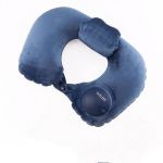Travel Pillow with Velvet Cover Dark Blue HandInflatable Carrying Bag Included