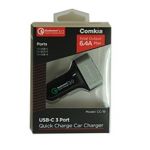 Comkia CC-19 3 Port Quick Car Charger QC3.0+USB-C 5V3A+5V2.4A(max) Gray Aluminum