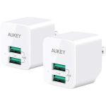 AUKEY PA-U32 USB Wall Charger ULTRA COMPACT Dual Port 2.4A Output & Foldable Plug for iPhone iPad Samsung & Others -White