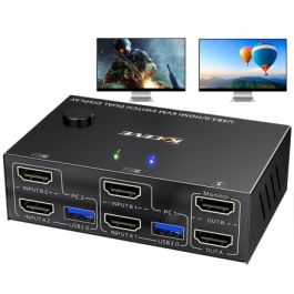 USB 3.0 KVM Switch HDMI Dual Monitor (2 In 2 Out) Support 4K@60Hz