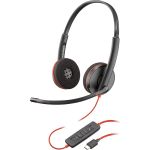 Plantronics Blackwire C3220 Headset - Stereo - USB Type A - Wired - 20 Hz to 20 kHz - Over-the-head - Binaural - Supra-aural - Noise Cancelling Microphone - Black