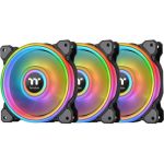 Thermaltake Riing Quad Cooling Fan - 3 Pack - 4.72in Maximum Fan Diameter - 3 x Fan(s) - 40.90 CFM Maximum Airflow - 1500 rpm - Hydraulic Bearing - RGB LED - Black - 3 - Radiator  Chass