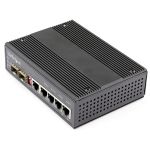 StarTech.com Industrial 6 Port Gigabit Ethernet Switch w/4 PoE RJ45 +2 SFP Slots 30W 802.3at PoE+ 12-48VDC 10/100/1000 Mbps -40C to 75C - Industrial 6 Port Gigabit Ethernet Switch - Up