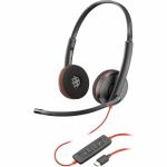 Poly Blackwire C3220 Headset - Microsoft Teams Certification - Stereo - Mini-phone (3.5mm)  USB Type C - Wired - 32 Ohm - 20 Hz to 20 kHz - Over-the-head  Over-the-ear - Binaural - Supr