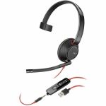 Poly Blackwire 5210 Headset - Microsoft Teams Certification - Mono - USB Type A  Mini-phone (3.5mm) - Wired - 20 Hz to 20 kHz - On-ear  Over-the-head - Monaural - Ear-cup - 6.90 ft Cabl