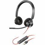 Poly Blackwire BW3320 Headset - Stereo - USB Type A - Wired - 32 Ohm - 20 Hz to 20 kHz - Over-the-head - Binaural - Supra-aural - 7.10 ft Cable - Noise Cancelling Microphone - Black