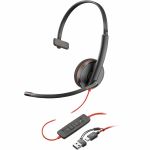 Poly Blackwire 3210 Black Headset +USB-C/A Adapter TAA (Bulk) - Mono - USB Type C - Wired - 32 Ohm - On-ear - Monaural - 2.50 ft Cable - Omni-directional  Noise Cancelling Microphone -