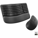 Logitech 920-013610 Wave Keys & Lift Vertical Mouse Ergonomic Wireless Keyboard and Mouse Combo with Cushioned Palm Rest Graphite