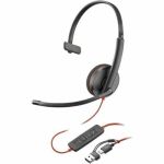 HPE Ingram Micro Sourcing Blackwire C3210 Headset - Mono - USB Type A - Wired - 20 Hz to 20 kHz - Over-the-head - Monaural - Supra-aural - Noise Cancelling Microphone - Black