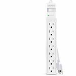 CyberPower CSB706W Essential 7 - Outlet Surge Protector with 1800 J Surge Suppression - Clamping Voltage 800V  6 ft Cord  NEMA 5-15P  Straight  15 Amp  EMI/RFI Filtration  White  RG6 Co