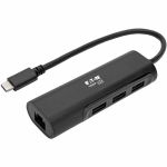 Eaton Tripp Lite Series 3-Port USB 3.x (5Gbps) Hub with LAN Port  USB-C to 3x USB-A Ports and Gigabit Ethernet  Black - USB 3.1 Type C - 1 Port(s) - 1 - Twisted Pair