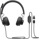 Logitech Zone 750 Wired On-Ear Headset with advanced noise-canceling microphone  simple USB-C and included USB-A adapter  plug-and-play compatibility for all devices - Stereo - USB Type
