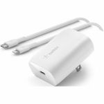 Belkin 30W USB-C PD 3.0 PPS Wall Charger w/ 3.3 ft USB-C Cable w/ Lightning Connector - White - 30 W - 3.30 ft Cable - White - 1