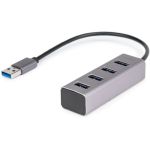 Rocstor Portable 4 Port Hub USB-A to 4x USB-A SuperSpeed USB 3.0 - Rocstor Premium Portable 4 Port SuperSpeed USB 3.0 Hub - Aluminum Grey - USB - External - 4 USB Ports Female - 4 USB 3