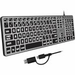 Macally Backlit Large Print Keyboard For Mac with Dual USB A / C - Cable Connectivity - USB Type A  USB Type C Interface - 107 Key(s) - Mac OS - Computer - Mac