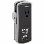Eaton Tripp Lite Series Protect It! 2-Outlet Travel-Size Surge Protector - 5-15R Outlets  USB-C and USB-A Ports  5-15P Input  Black - Black  Gray - NEMA 5-15P - 2 x NEMA 5-15R  1 x USB