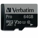 Verbatim 64GB Pro 600X microSDXC Memory Card with Adapter  UHS-I U3 Class 10 - Class 10/UHS-I (U3) - 90 MB/s Read1 Pack - 600x Memory Speed