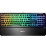 SteelSeries Apex 3 Water Resistant Gaming Keyboard - Cable Connectivity - USB Interface - Rewind  Skip  Pause  Volume Control Hot Key(s) - English (US) - Windows  Mac OS - Black
