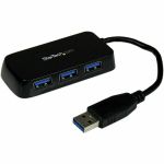 StarTech.com Portable 4 Port SuperSpeed Mini USB 3.0 Hub - 5Gbps - Black - Add four USB 3.0 ports to your notebook or Ultrabook using this slim and portable hub - Compatible with virtua