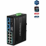 TRENDnet 10-Port Hardened Industrial Unmanaged Gigabit PoE ++ DIN-Rail Switch  4 Gigabit PoE++ Ports  4 Gigabit PoE+  2 Gigabit Share Ports SFP or RJ-45  360W Power Budget  Black  TI-BG