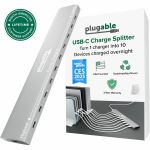 Plugable 10 Port USB C Charging Station  Up to 100W Charger for Multiple Devices with Priority Charging - Desktop Power Hub for USBC Devices Including Laptops Phones Tablets Earbuds and