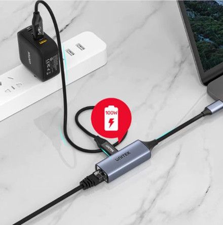 Unitek U1323A USB-C to Gigabit Ethernet Adapter with USB-C PD 100W - Thumbnail 2