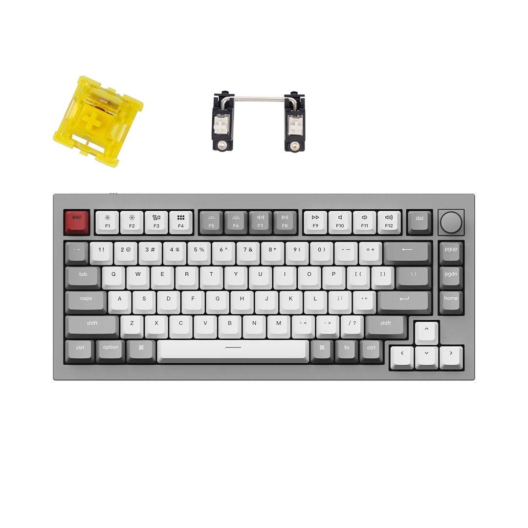 Keychron Q1-N4 Q1 QMK Custom Mechanical Keyboard Version 2 Fully Assembled  Knob Silver Grey A Gateron Phantom Yellow Switches