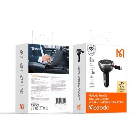 Mcdodo CC-4850 FreeGo 80W Car Charger Built-in Retractable Cable Black