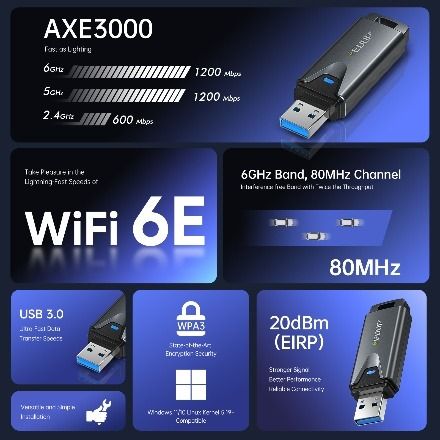 EDUP EP-AX1678 AX3000 WiFi 6E USB WiFi Adapter Black