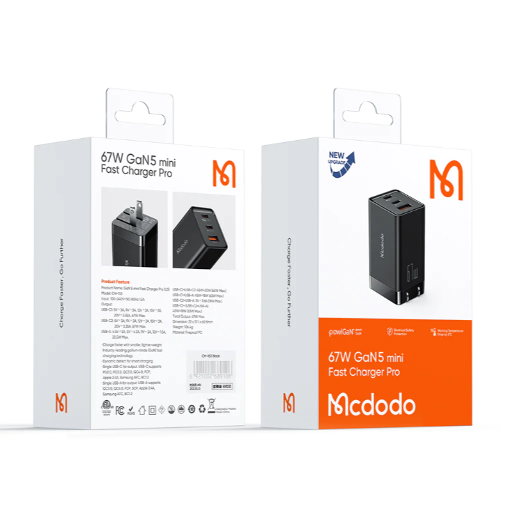 Mcdodo CH-1533 67W GaN 5 Mini Fast Charger Pro USB A*1 + USB C*2 Black