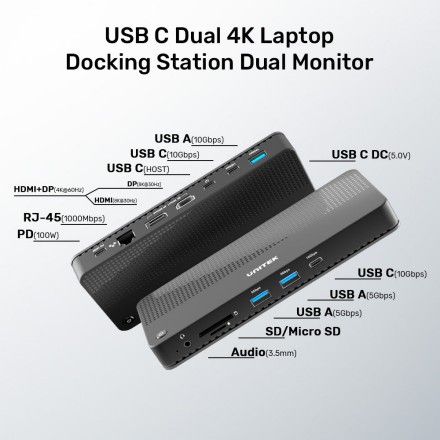 Unitek D1079A 13-in-1 USB 4 Docking Station (2*USB-C 10Gbps + USB