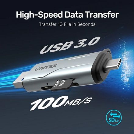 Unitek R1010A USB3.0 (USB-A & USB-C) to Micro SD/SD Card Reader