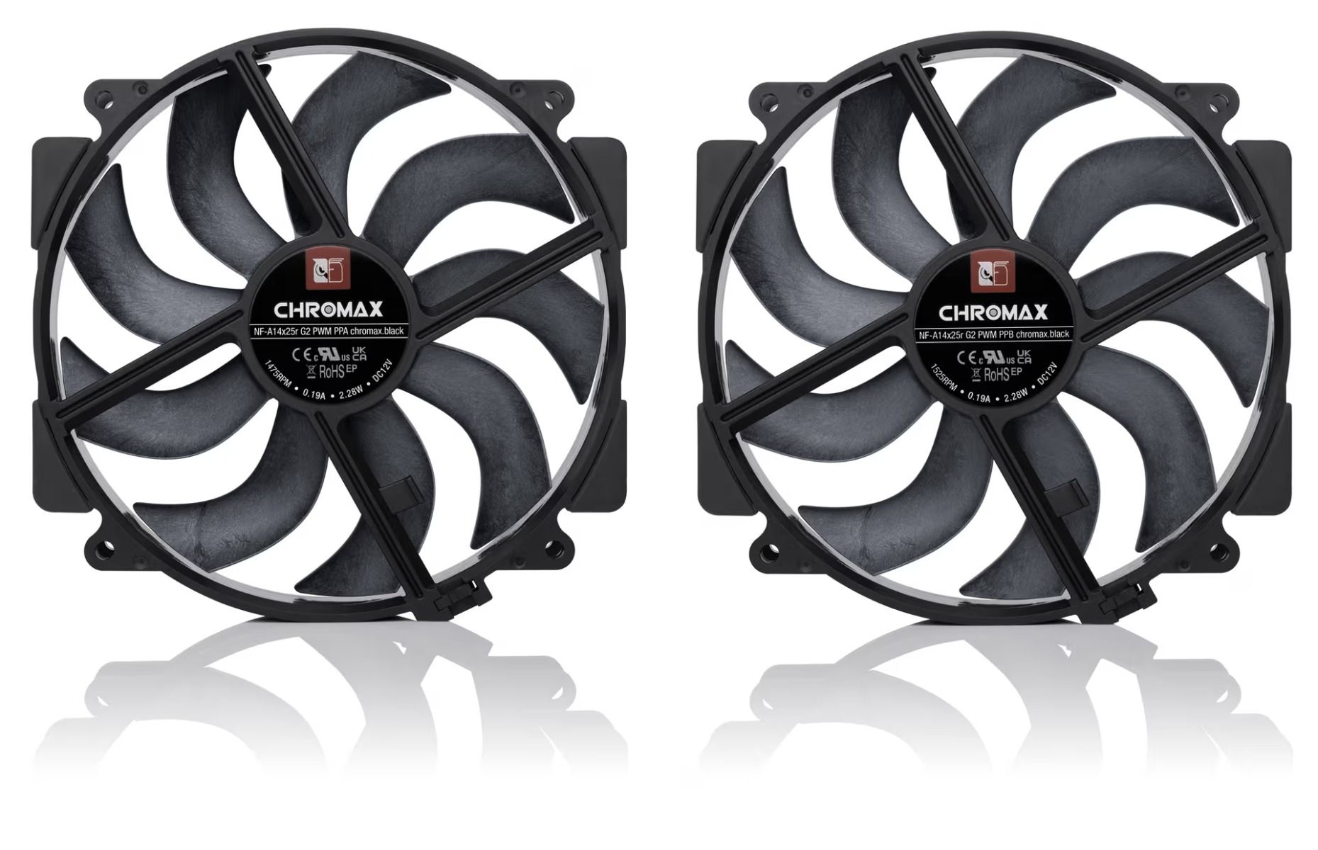 Noctua NF-A14x25r G2 PWM Sx2-PP chromax.black2x 140mm Fans